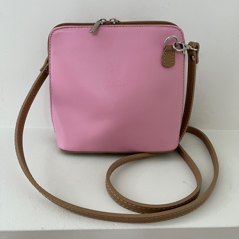 VERA PELLE Pink Leather Cross-Body Bag Made in Italy Casual Chic Soft Girl